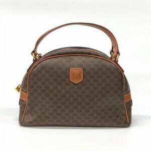 Celine Macadam Handbag Half Moon Shape Brown Leather